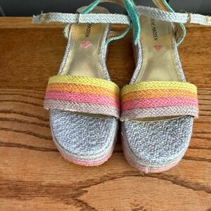 Steve Madden Girls Pastel Rainbow Strap Sandals - Pink Yellow Green
